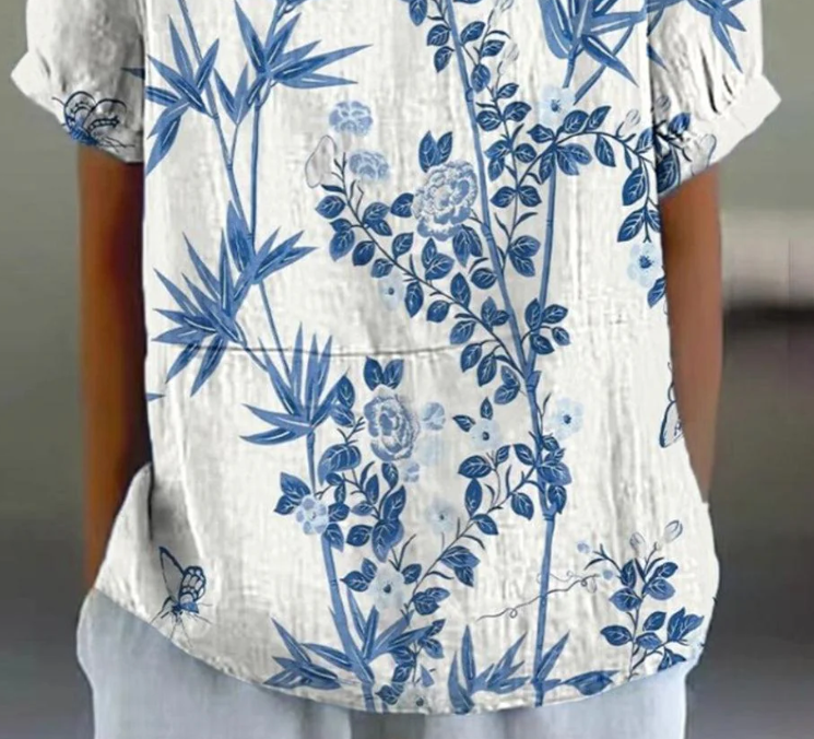 Blue Short Sleeve Floral Print Top