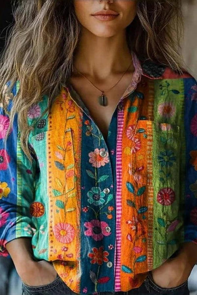 Unique Floral Print Collared Shirt