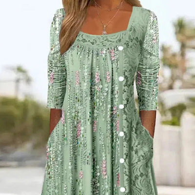 Fresh Green Square Neck Midi Dress